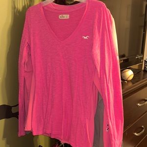 Hollister, pink, long sleeve, V-neck